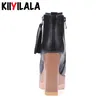 Boots Kiiyilala Side Zipper Wood Grain Heels Platform Women Shoes With Short Plush Chunky Woman Autumn Winter Ankle