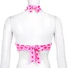 Brown Sweet Heart Print Bustier Y2K Crop Top Women Summer Aesthetic Kawaii Pink Sleeveless Backless Tie Up Halter Camis 210401