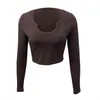 Women's Basic Crop Tops Fashion Long Sleeve Scoop Neck Low Cut Crop Top Sexy Slim Fit Solid Color Ribbed T Shirts G220228