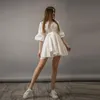 Sukienki imprezowe Shyloli Women swobodne szarfy białe sukienki o marszczyce o płomienne rękaw wysokim talia Bowknot moda moda 2022 w stylu plażowym