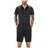 Cores Mens Summer Shorts Botão de mangas curtas Plus Size Zipper Jumpsuit com bolso Masculino Um pedaço Sexy Trajes Romper Men's