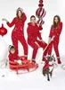 Rodzina Dopasowanie Christmas Pajamas Romper Kombinezon Kobiety Mężczyźni Dziecko Dzieci Czerwony Drukuj Xmas Boże Narodzenie Boże Narodzenie Nodawki Z Kapturem Zipper stroje 210724