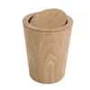 9L Garbage Can with Lid Waste Bins Solid Wood Wastebasket Home Cleaning Tools Round Trash Swing Cover Office Storage Baskets 210827