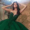 Hunter Pleated Ball Gown Quinceanera Dresses Strapless Neck Appliqued Prom Gowns Sweep Train Tulle Sequined Sweet 15 Masquerade Dress 415