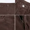 Rockmore Brown Denim Pants High Waist Pockets Cargo Skinny Flare Ripped Jeans Women 90S Streetwear Trousers Autumn 210915
