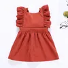 Ins European & America Toddler Kids Girl Dress Baby s Dresses Brand Cotton Summer Linen Clothings Princess Clothes 210521