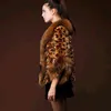 Importerad imitation päls Kort kappa Leopard Print Lady Raccoon Hair 211213