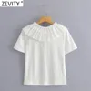 Mujeres dulce cascada volantes decoración casual camiseta blanca femenina chic manga corta tejer verano tops T695 210420