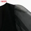 Mulheres sexy blusa preta design o pescoço transparente manga comprida chique colheita elegante camisa blusas femininas be664 210416