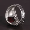 Real 925 Sterling Silver Jewelry Vintage Rings For Men Engraved Flowers With Red Garnet Natural Stone Fine Jewellery 211217