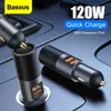 Baseus 120W USB Quick Charge QC PD 4.0 3.0 Fast Charger Adapter In Car Cigarette Lighter Socket For iPhone 12 Xiaomi