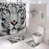 Tiger Leopard Animals Impresión Cortina de ducha Cortinas de poliéster en el baño Alfombra de baño Conjunto de alfombras Alfombras de inodoro Decoración fresca para el hogar 211116