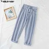 Hohe Taille Jeans Frauen Harem Hosen Lose Beiläufige Koreanische Mom Jean Vintage Weibliche Denim Hosen Plus Größe Pantalon Mit Gürtel 210730