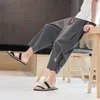 Männer Hosen Sommer Chinesischen Stil Casual Leinen Capris Dünne Lose Strand Harem Trend Baumwolle Shorts