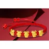 1 stks Real 24 K Geel Gouden Ketting 3D Jaar van de Os Good Luck 5st Charms Ox Zodiac Weven Voor Vrouwen Baby Armband 2021