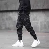 Men Ribbons Color Block Black Pocket Cargo Pants Black Harem Joggers Harajuku Sweatpant Hip Hop Trousers