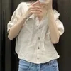 Koreaanse causale zakken blouse top vrouwen korte mouw turn-down kraag shirt zomer katoen linnen blusas mujer 6h897 210603