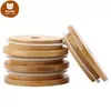 Couvercles en bambou 70mm 88mm Couvercles réutilisables en bambou Mason Jar avec trou de paille et joint en silicone FY5015 AA
