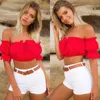 Hot Sell Stylish Spring Summer Women Off Shoulder Ruffles Plain Short Sleeve Off Shoulder Solid Casual Tanks Crop Top Sexy Camis X0507