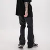 Mäns jeans hajuku streetwar retro denim flare byxor män och kvinnor lösa tvättade rippade byxor hip hop baggy spliced ​​jean