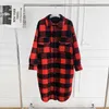 Vrouwen Mid-Length Coat Wollen Plaid Lange Mouw Losse Turn-Down Kraag Herfst Winter Dames Jas met Pockets 210930