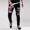 Mens Black Jeans Fashion Hip Hop Skinny Printed Pattern Elastic Denim Trousers Casual Waistline Jogging Pencil Pants 210723