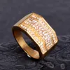 High Quality Micro Pave CZ stones Finger Ring Trendy Golden Full Crystal Geometric Square Rings For Men Jewelry Hip Hop Iced Out Male Hand Accessories