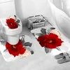 Shower Curtains Rose Flower Curtain Floor Mat Four-piece Bath Set Partition Cortinas De Ducha Baño