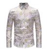 Mäns 3D Golden Rose Design Slim Fit Långärmad Button Down Floral Printed Dress Shirts Prom Performing Shirts Camisas Hombre 210522