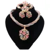 African Jewelry Charm Flower Crystal Necklace Earring Dubai Gold Sets for Women Bridal Party Bracelet Ring Jewellry Set