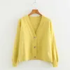 Autumn Cardigan Single Breasted Green Pink Yellow Short Women Long Sleeve Loose Caridgan Female Knitted Jacket 211011