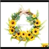 Festliga tillbehör GardenArtificial Sunflower Krans, Vårkrans för ytterdörrväggfönster Bröllopsfest bondgård Heminredning Dekorativ fl