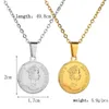 Vintage esculpido elizabeth redondo moeda colar para mulheres moda aço cor de ouro minimalista medalhão longo jóias pingente colar2462