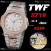 2021 TWF 5719 Cal A324 Automatique Hommes Montre Tonalité Rose Rose Diamonds Pavé Diamants Silver Dial Out Diamant Bracelet Super édition Bijoux Montres Puretime E05