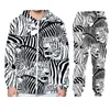 Tracksuits pour hommes LCFA Noir Blanc Zebra 3D Print Vestes d'hiver Suit Bouton Sports Bouton T-shirt Pantalons 2 pièces Tenue Tenue Suivi Hommes / Femmes Set
