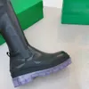 Estiramento de Botas de Alta Botas de Outono e Inverno Plataforma de Desenhista de Womens Rodada Toe Transparente Roxo Cavaleiro Bota 1128