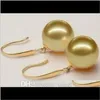 Stud smycken droppleverans 2021 grossist 9-10mm naturligt South Sea Golden Pearl Earrings 14k Guldtillbehör 2Z9VU