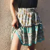 Letni styl Casual Kobiety Plaża Boho Mini Krótka Spódnica Kobieta Kwiatowy Drukowany Retro Moda Drukuj Spódnica Dla Spódnici 210508