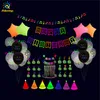 Birthday Party Decoration Set Novelty Lighting Neon Banner Paper Garland Fluorescent letters Happy Birthdays Flag 54pcs Easy use