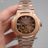 2022 5711 Tourbillon automatico orologio da uomo in oro rosa nero con quadrante strutturato stick marcatori bracciale in acciaio inossidabile 8 stili orologi Puretime01 E20SS-A1