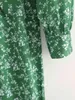 Femmes chemises vertes robe à manches longues avec ceinture imprimé col de chemise dames Blouses Style coréen 210421