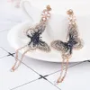 Mody kobiety Pearl Kolczyki haft motyl krystalicznie długie frędzle kropla kropli kolczyki biżuteria Aretes de Mujer Modernos