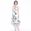 Zomer vrouwen rose print riem jurk witte mouwloze vest a-lijn met voering vrouwelijke vestidos 210514