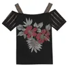 Summer Moda Koreański Ubrania T-shirt Sexy Hollow Out Diamenty Bawełniane Kobiety Topy Ropa Mujer Krótki rękaw Tees T04513 210623