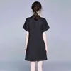 Sommar svart tecknad unga tjejer mode lösa kvinnors vintage casual party a-line cheongsam qipao klänningar 210416