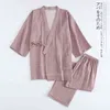 Traditionelle japanische Kimono für Männer Pyjamas Sets Einfarbig Baumwolle Samurai Nachtwäsche Sets Bade Yukata Nachtwäsche Kleidung 210901