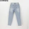 Za Vintage mom jeans high waisted woman ripped boyfriend for women korean style distressed blue denim pants 210715