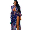 女性のドレススタンドカラーの中空アウトセクシーなES気質マキシスプリットルーズロングサマーES 210524