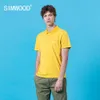 SIMWOOD été nouveau vintage teint en vêtement uni tissu mince polos 100% coton respirant polos 210401
