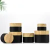 5g 10g 15g 20g 30g 50g Black Frosted Glass Jars Refillable Cosmetic Bottle Empty Cream Container Package with Imitated Wood Grain Plastic Lids